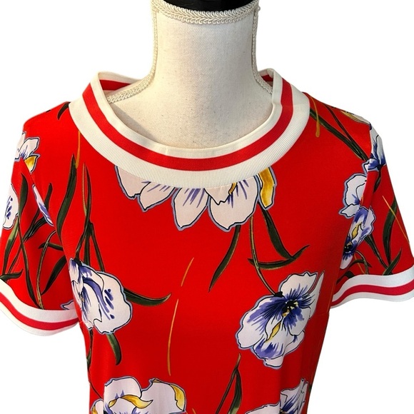 Madison Leigh Short Sleeve Red Floral Print T-shirt Dress Women Medium NEW - Picture 2 of 7